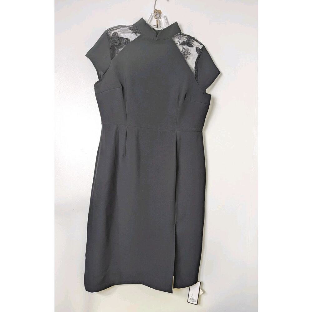 Retro Stage Black Dress Size 2XL Mandarin Collar Lace Butterfly Accent NEW